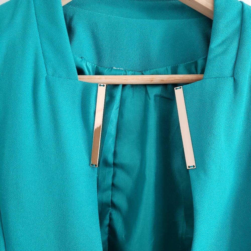 Basic Solid Hook Closure Pocket Decorated Blazer - image 3